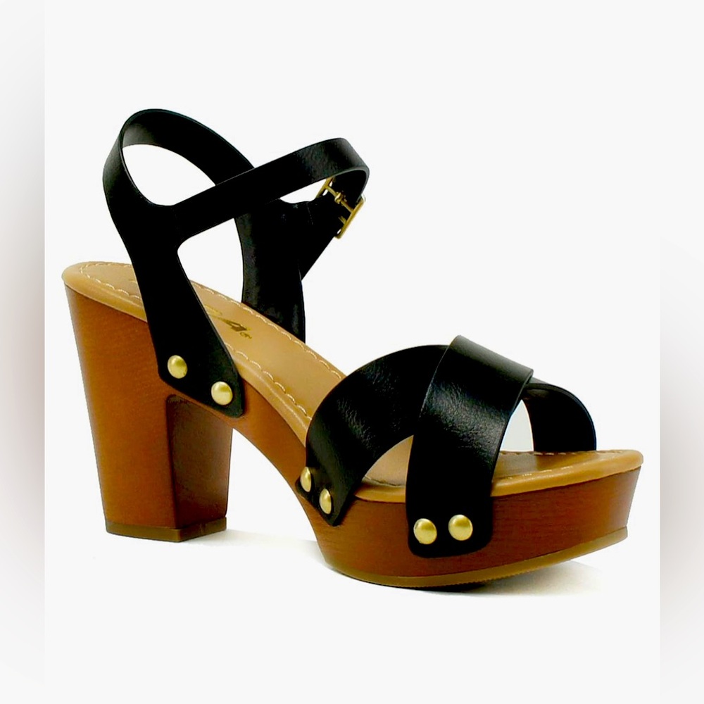 Women Crisscross Band Fashion Chunky Platform Block Mid Heel Sandal